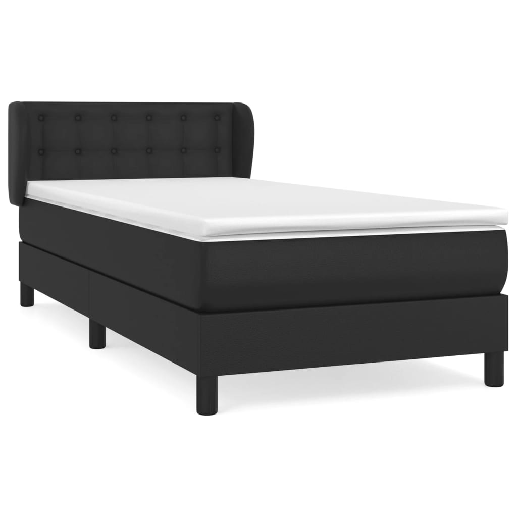 Κρεβάτι Boxspring με Στρώμα Μαύρο 90x200εκ. από Συνθετικό Δέρμα