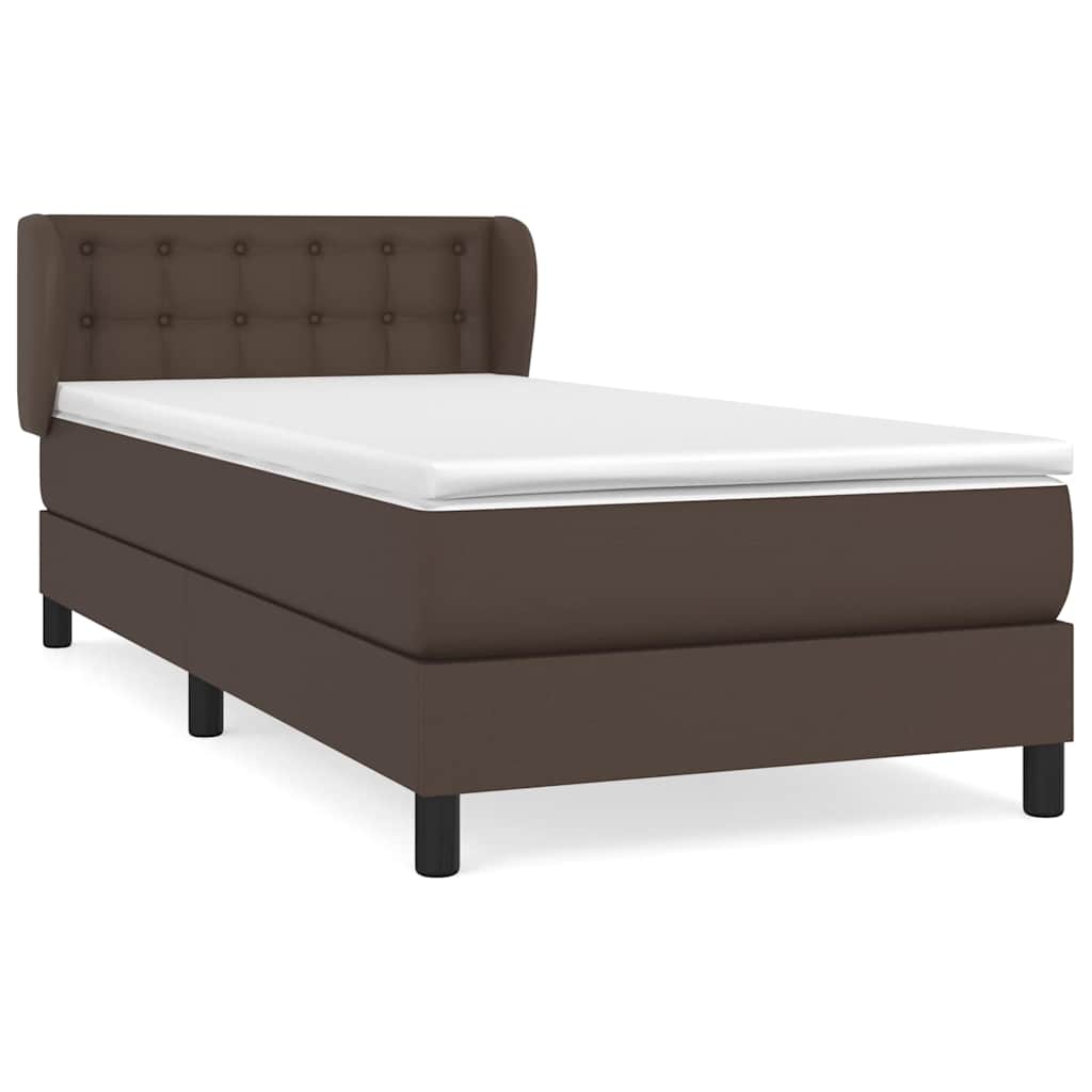 Κρεβάτι Boxspring με Στρώμα Καφέ 90x200 εκ. από Συνθετικό Δέρμα