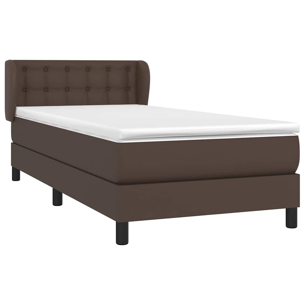 Κρεβάτι Boxspring με Στρώμα Καφέ 90x200 εκ. από Συνθετικό Δέρμα