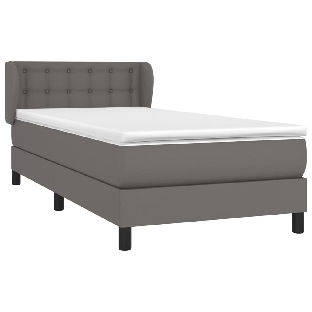 Κρεβάτι Boxspring με Στρώμα Γκρι 90x200 εκ. από Συνθετικό Δέρμα