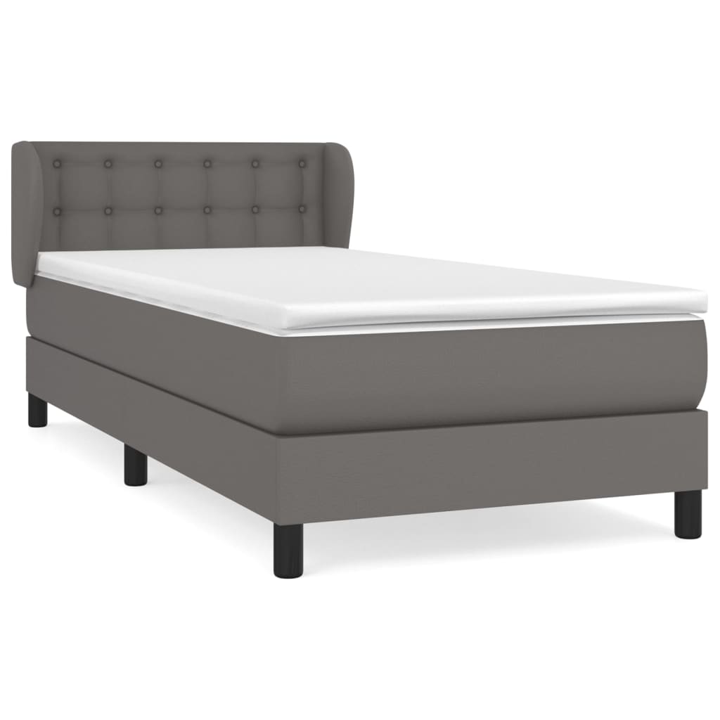 Κρεβάτι Boxspring με Στρώμα Γκρι 100x200εκ. από Συνθετικό Δέρμα
