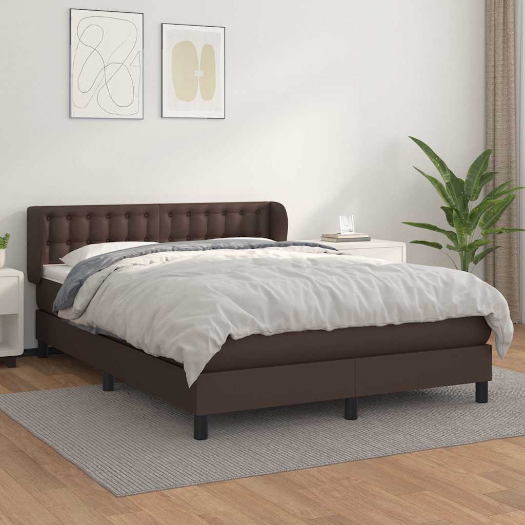 Κρεβάτι Boxspring με Στρώμα Καφέ 140x190εκ. από Συνθετικό Δέρμα - Pakobazaar