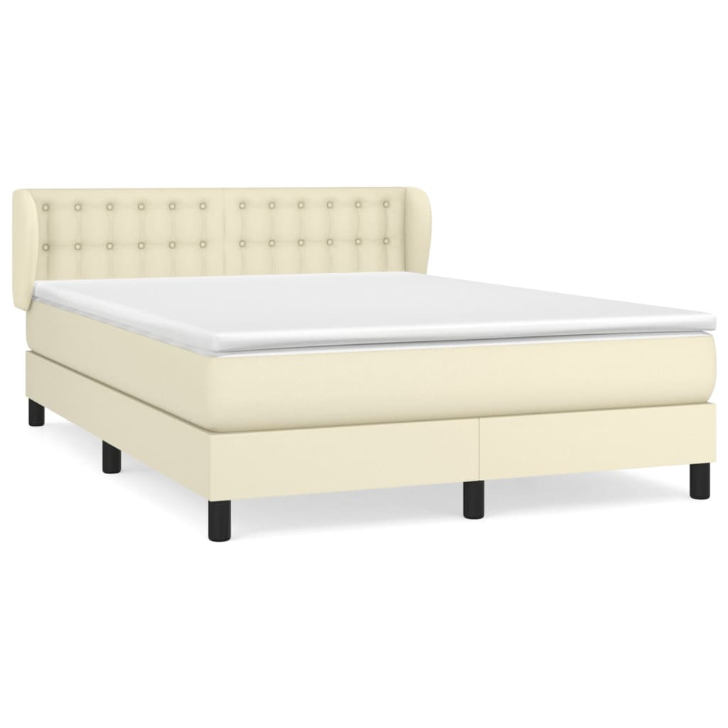 Κρεβάτι Boxspring με Στρώμα Κρεμ 140x200εκ. από Συνθετικό Δέρμα - Pakobazaar