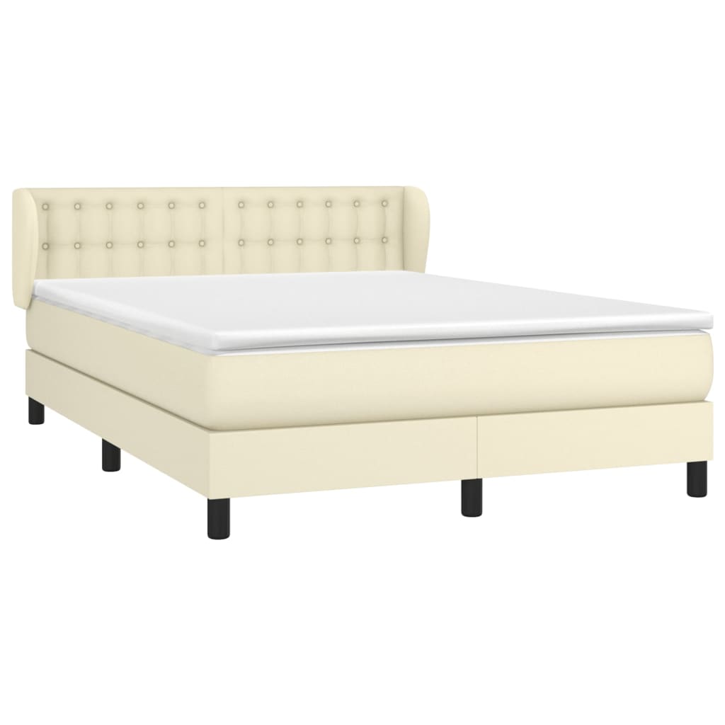 Κρεβάτι Boxspring με Στρώμα Κρεμ 140x200εκ. από Συνθετικό Δέρμα - Pakobazaar