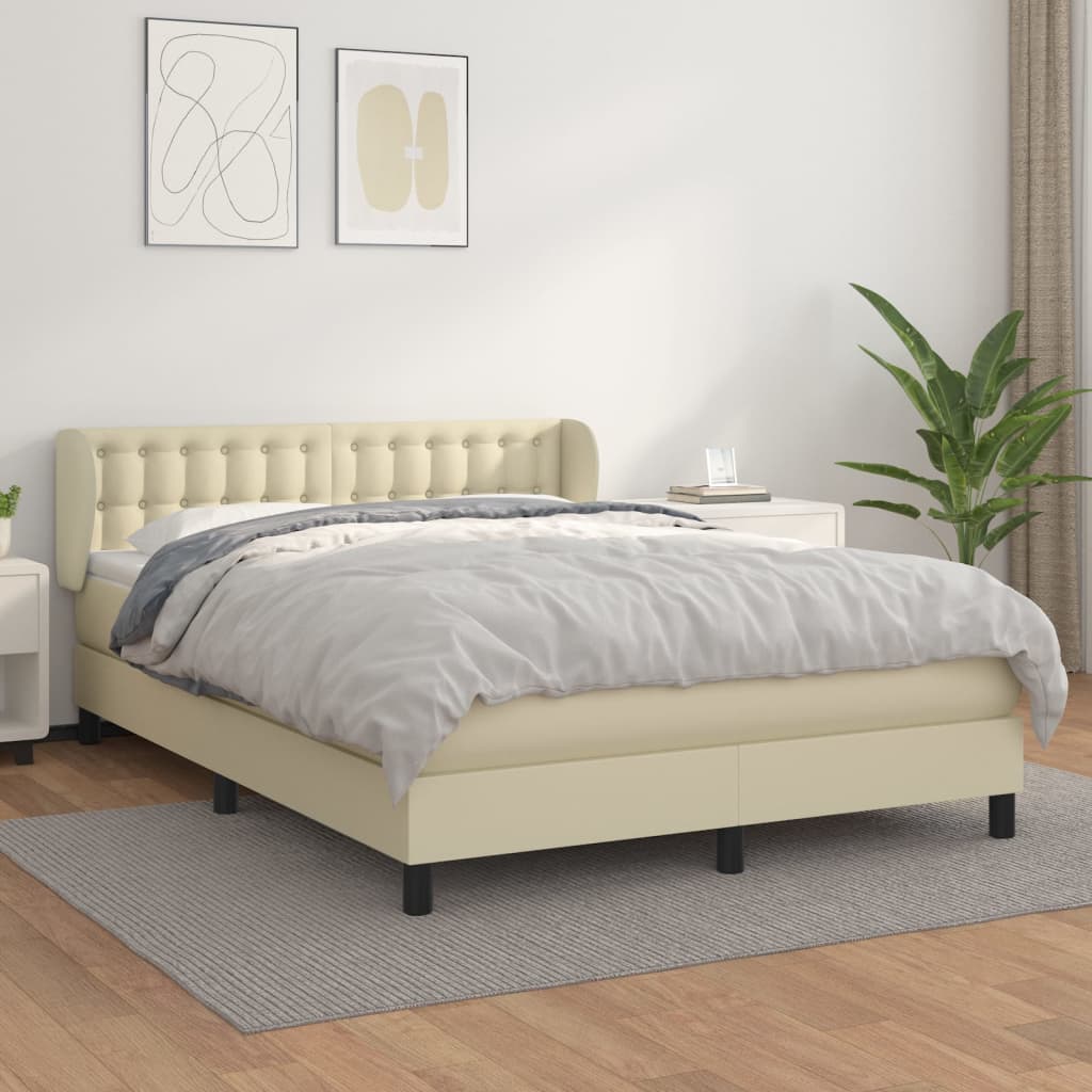 Κρεβάτι Boxspring με Στρώμα Κρεμ 140x200εκ. από Συνθετικό Δέρμα - Pakobazaar
