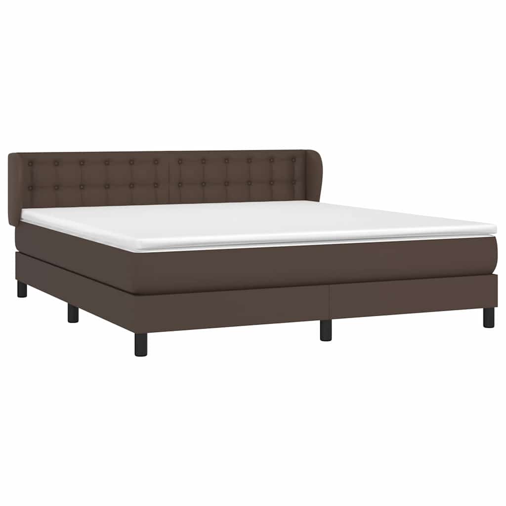 Κρεβάτι Boxspring με Στρώμα Καφέ 160x200εκ. από Συνθετικό Δέρμα