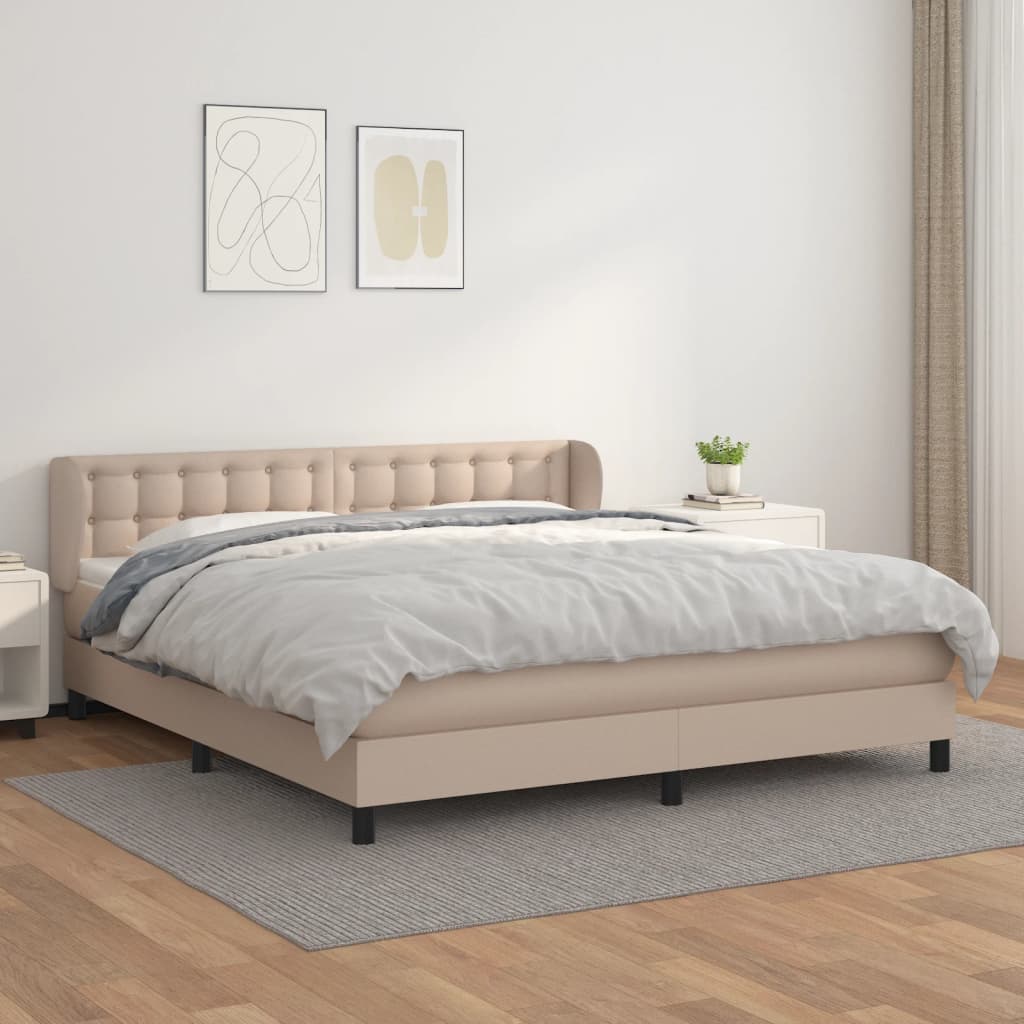 Κρεβάτι Boxspring με Στρώμα Καπουτσίνο 160x200εκ.από Συνθ.Δέρμα - Pakobazaar