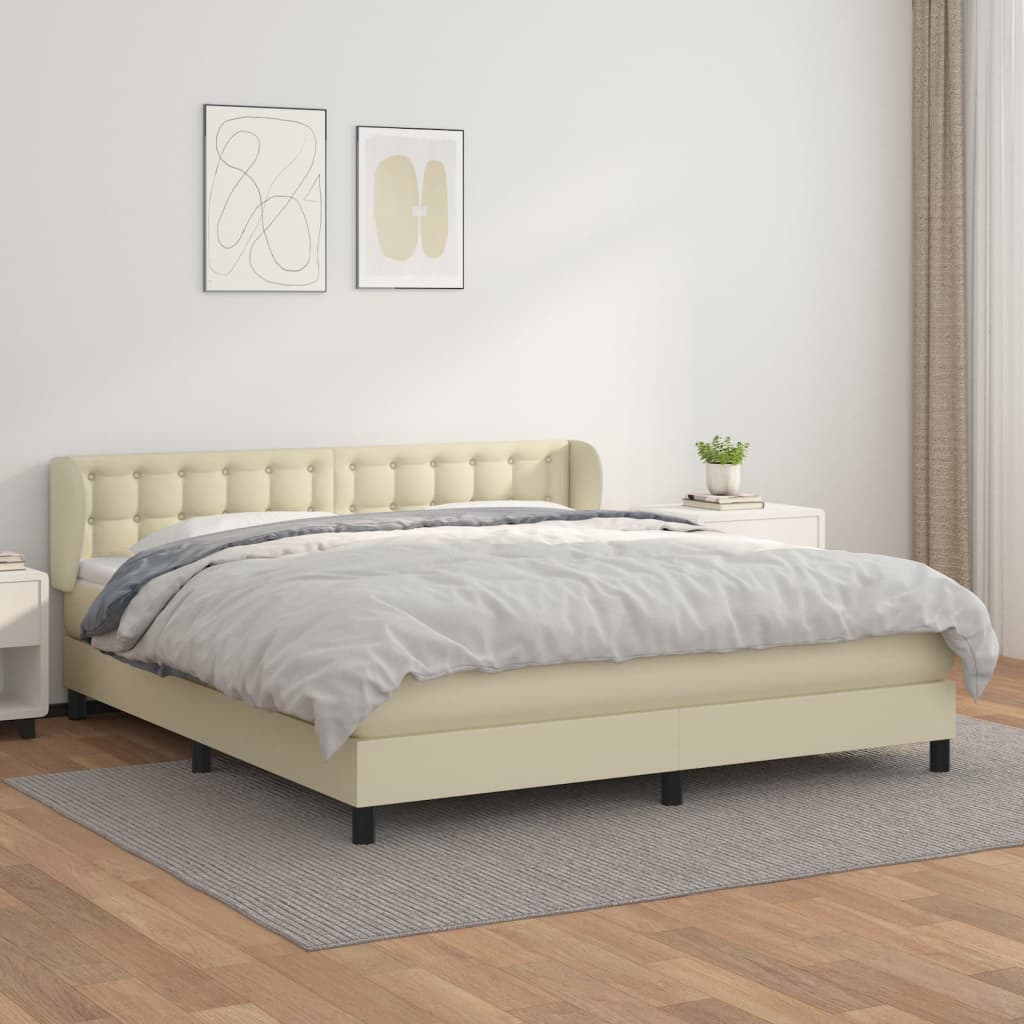 Κρεβάτι Boxspring με Στρώμα Κρεμ 180x200 εκ. Συνθετικό Δέρμα - Pakobazaar