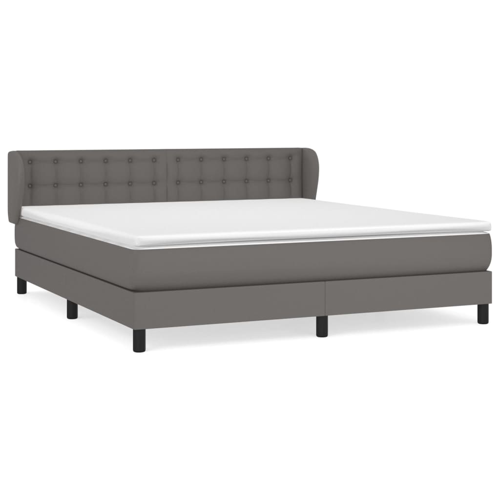 Κρεβάτι Boxspring με Στρώμα Γκρι 180x200 εκ. Συνθετικό Δέρμα
