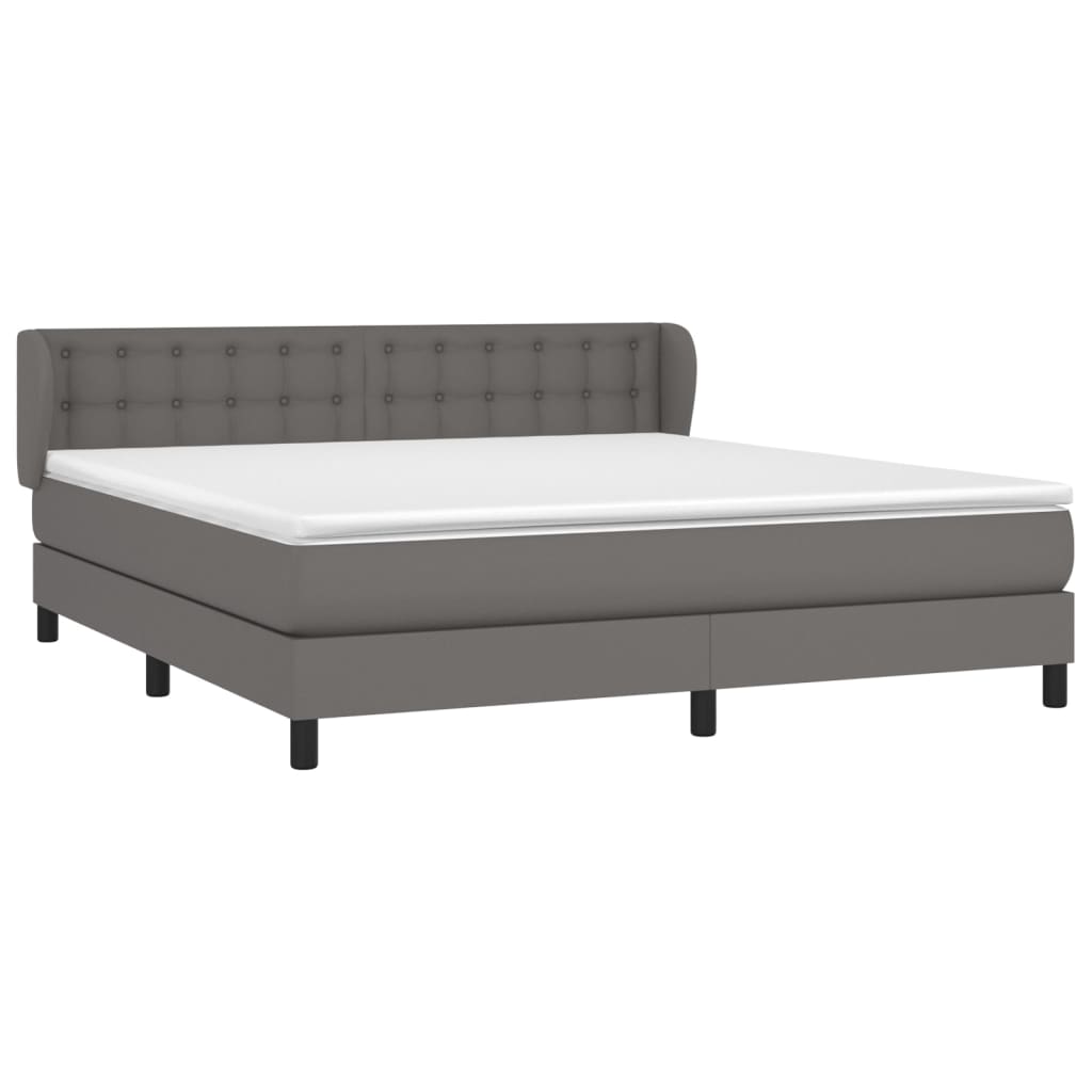 Κρεβάτι Boxspring με Στρώμα Γκρι 180x200 εκ. Συνθετικό Δέρμα