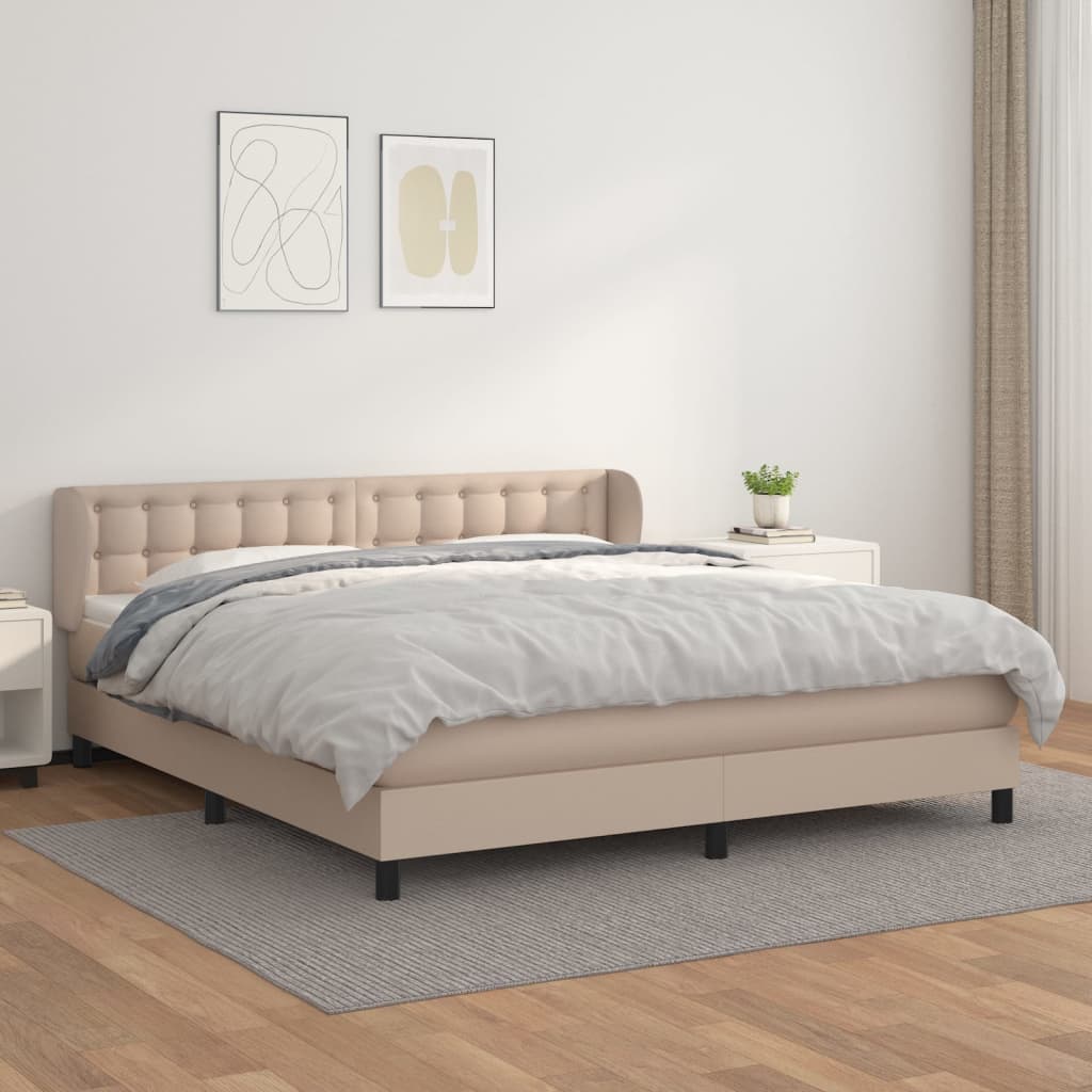 Κρεβάτι Boxspring με Στρώμα Καπουτσίνο 180x200 εκ. Συνθ. Δέρμα