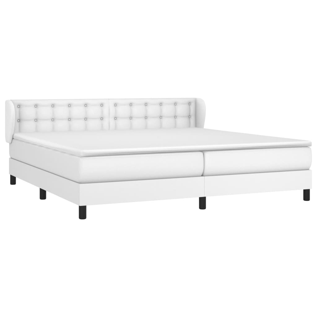 Κρεβάτι Boxspring με Στρώμα Λευκό 200x200 εκ. Συνθετικό Δέρμα