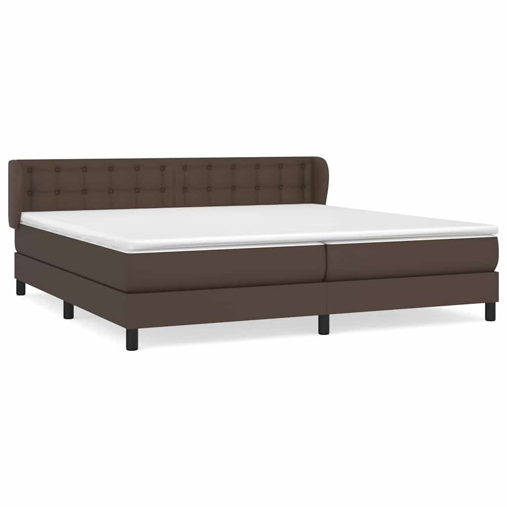 Κρεβάτι Boxspring με Στρώμα Καφέ 200x200 εκ. Συνθετικό Δέρμα - Pakobazaar