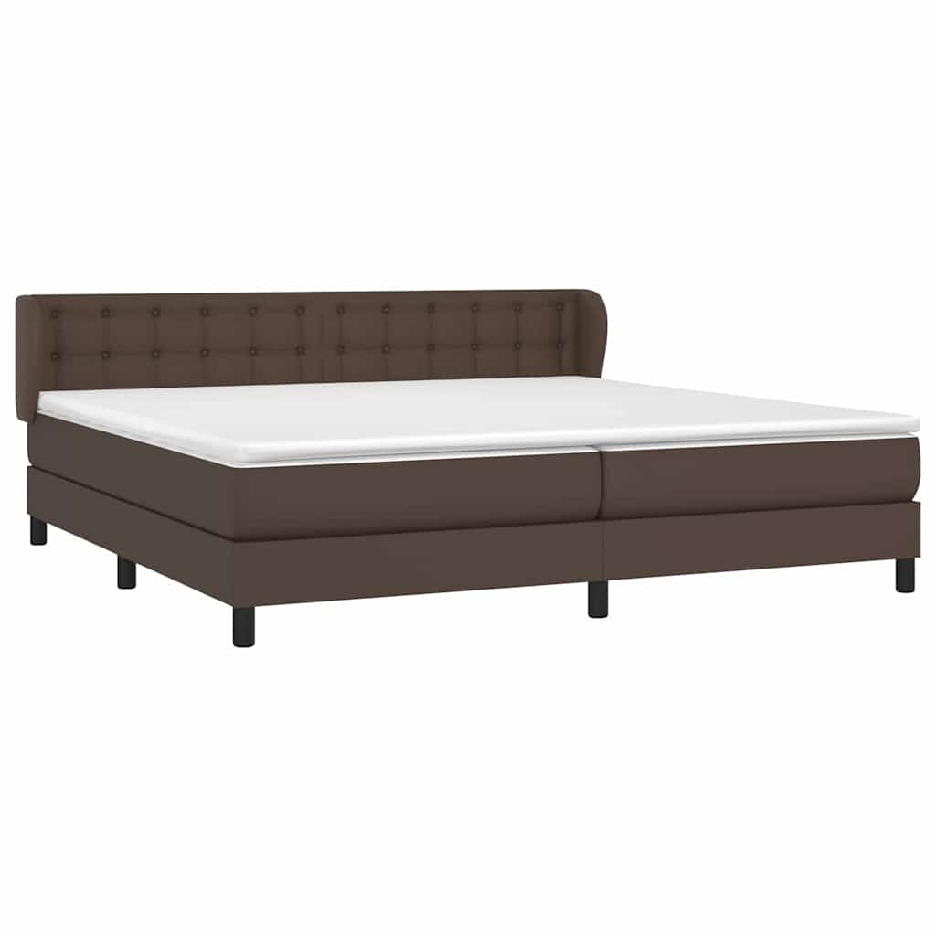 Κρεβάτι Boxspring με Στρώμα Καφέ 200x200 εκ. Συνθετικό Δέρμα - Pakobazaar