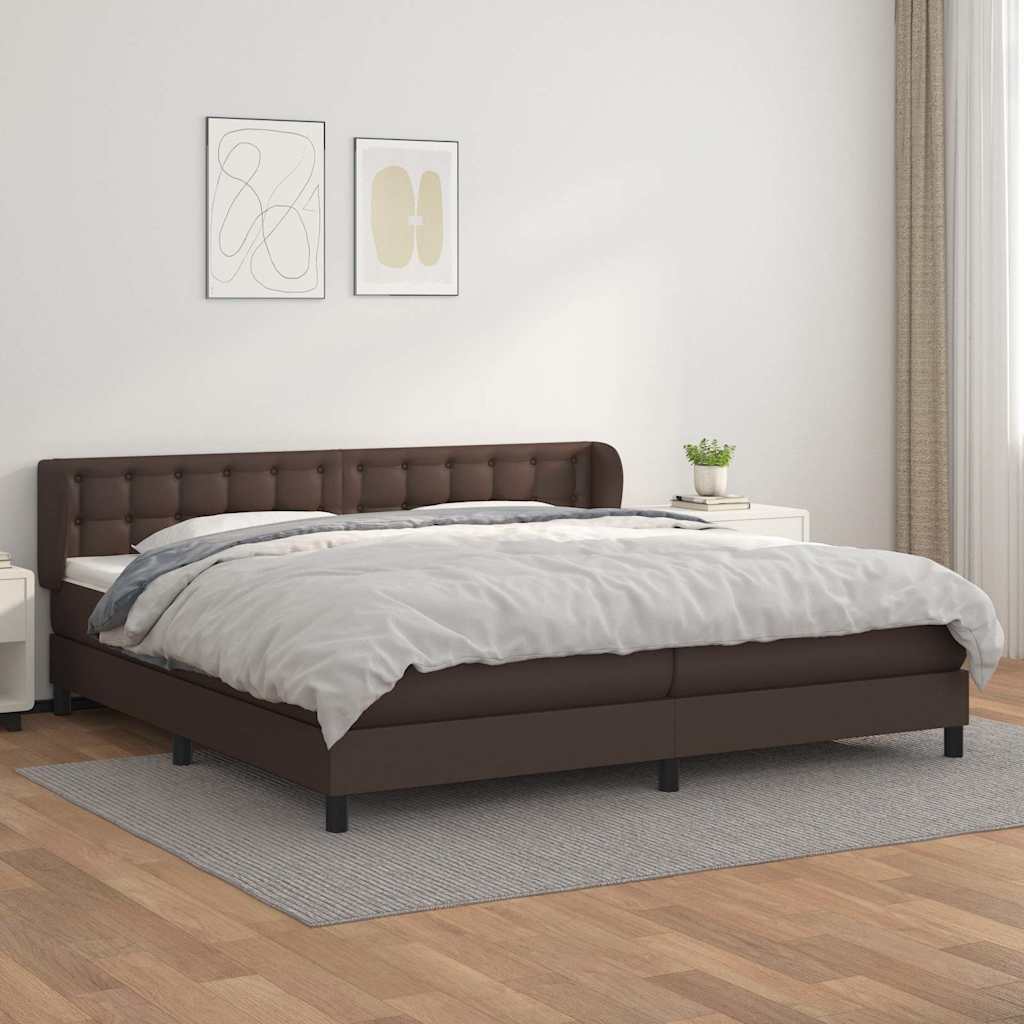 Κρεβάτι Boxspring με Στρώμα Καφέ 200x200 εκ. Συνθετικό Δέρμα - Pakobazaar