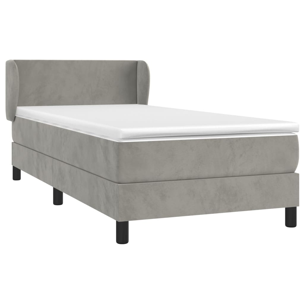 Κρεβάτι Boxspring με Στρώμα Ανοιχτό Γκρι 90x190 εκ. Βελούδινο - Pakobazaar