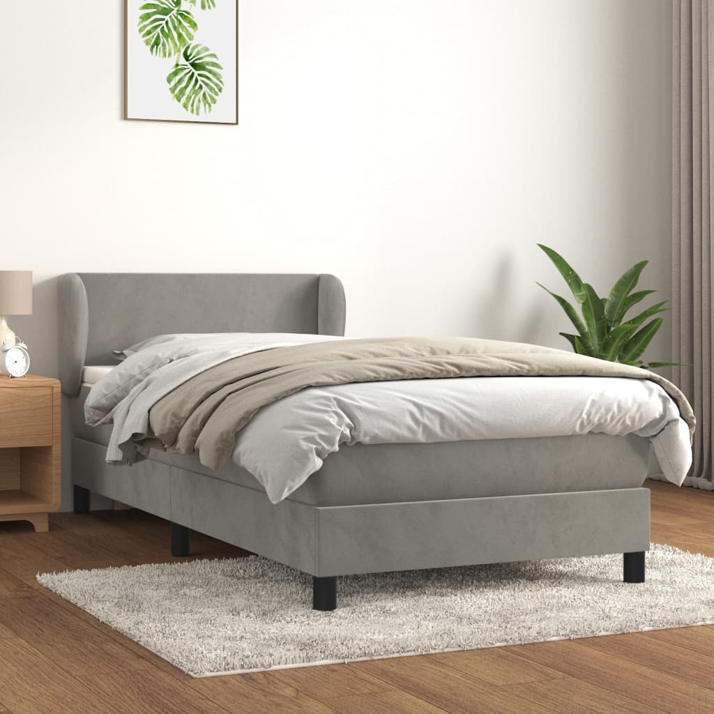 Κρεβάτι Boxspring με Στρώμα Ανοιχτό Γκρι 90x190 εκ. Βελούδινο - Pakobazaar