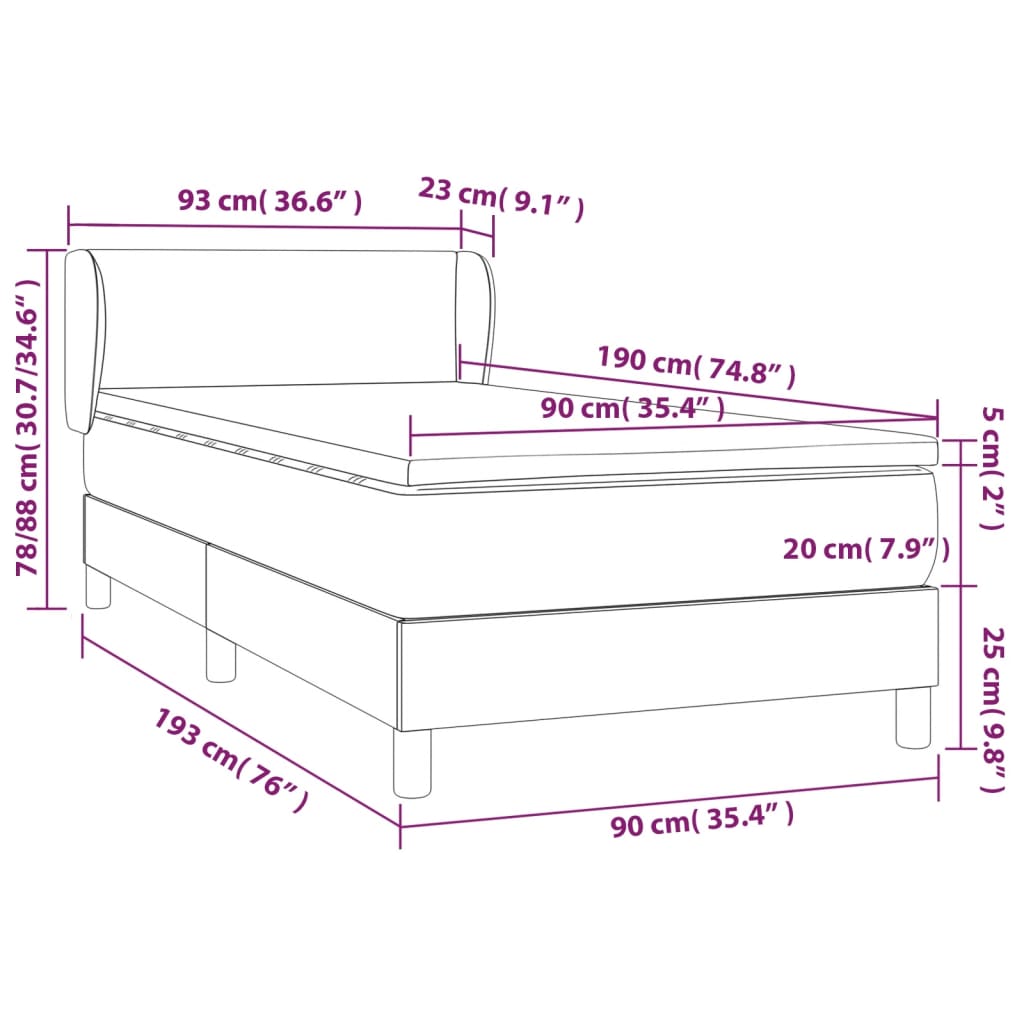 Κρεβάτι Boxspring με Στρώμα Σκούρο Γκρι 90x190 εκ. Βελούδινο