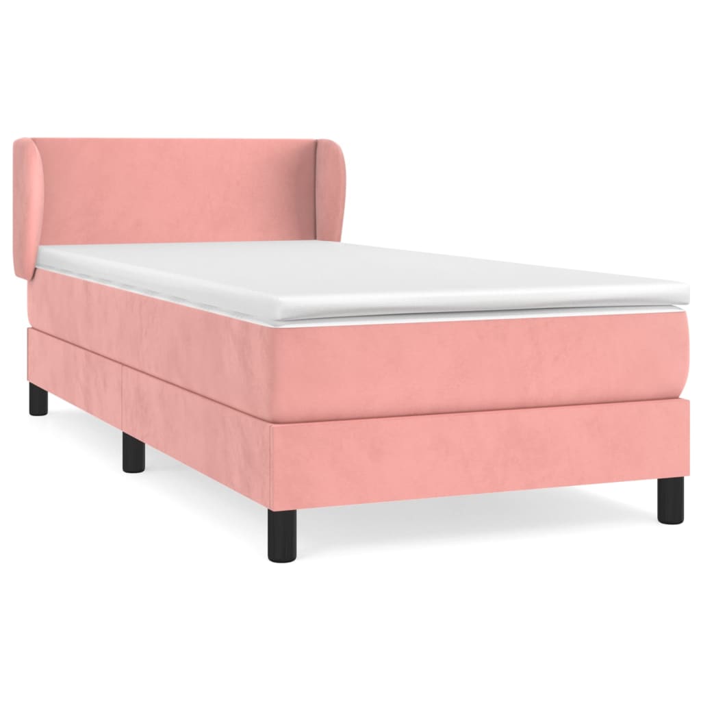 Κρεβάτι Boxspring με Στρώμα Ροζ 90x190 εκ. Βελούδινο