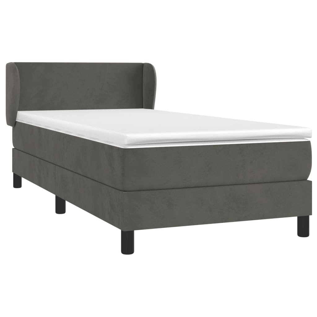 Κρεβάτι Boxspring με Στρώμα Σκούρο Γκρι 100x200 εκ. Βελούδινο