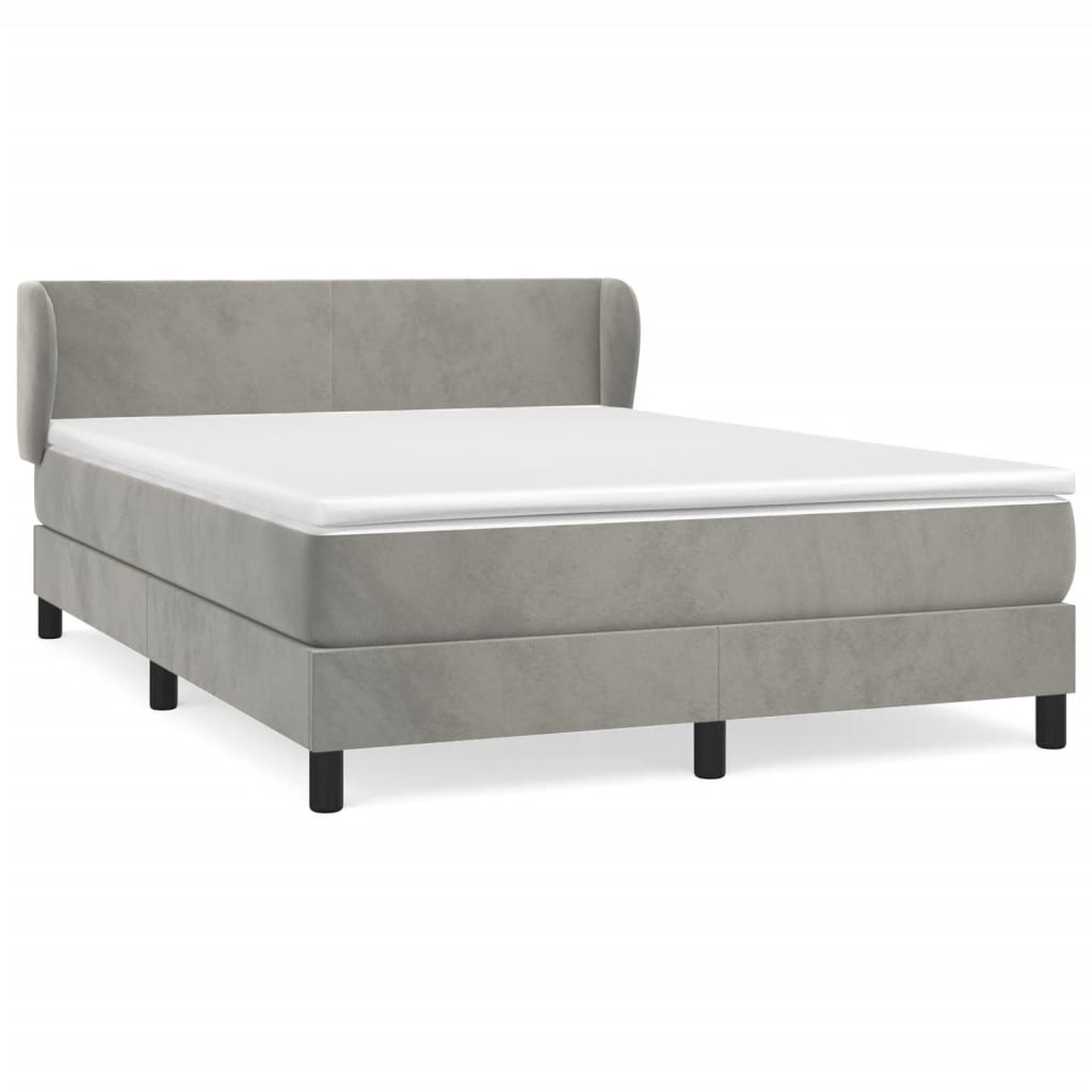 Κρεβάτι Boxspring με Στρώμα Ανοιχτό Γκρι 140x190 εκ. Βελούδινο