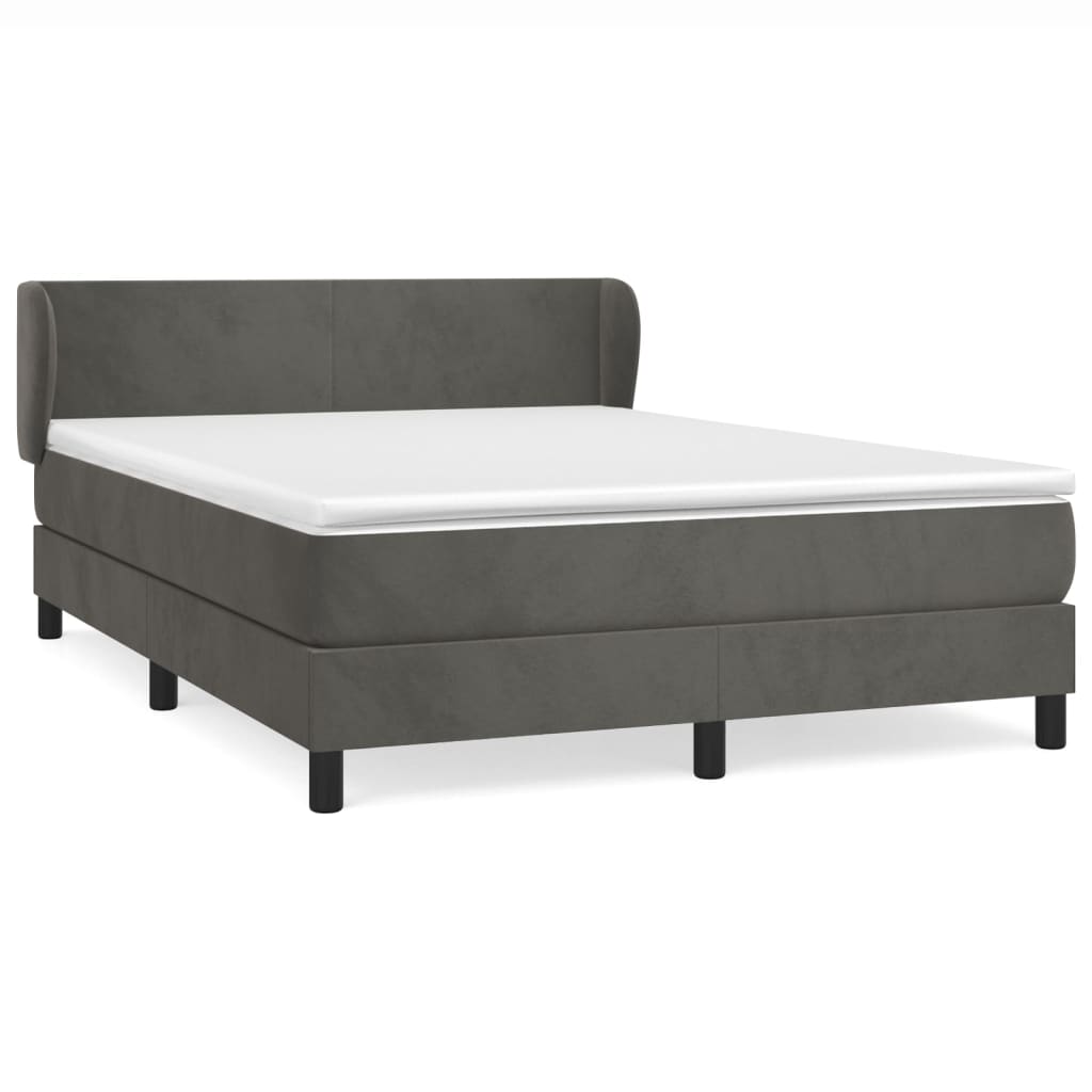 Κρεβάτι Boxspring με Στρώμα Σκούρο Γκρι 140x190 εκ. Βελούδινο - Pakobazaar