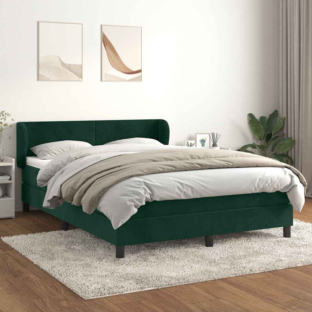 Κρεβάτι Boxspring με Στρώμα Σκούρο Πράσινο 140x190εκ. Βελούδινο