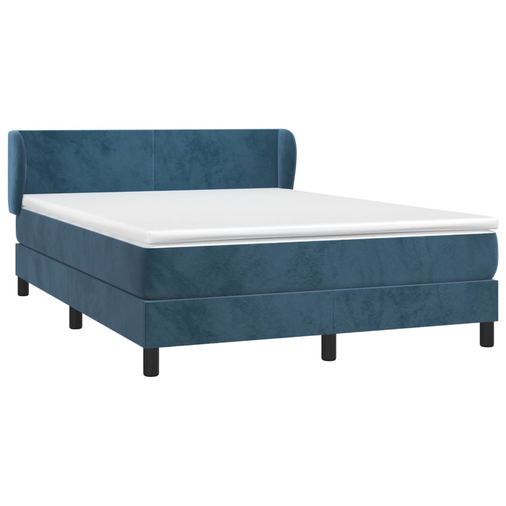 Κρεβάτι Boxspring με Στρώμα Σκούρο Μπλε 140x190 εκ. Βελούδινο
