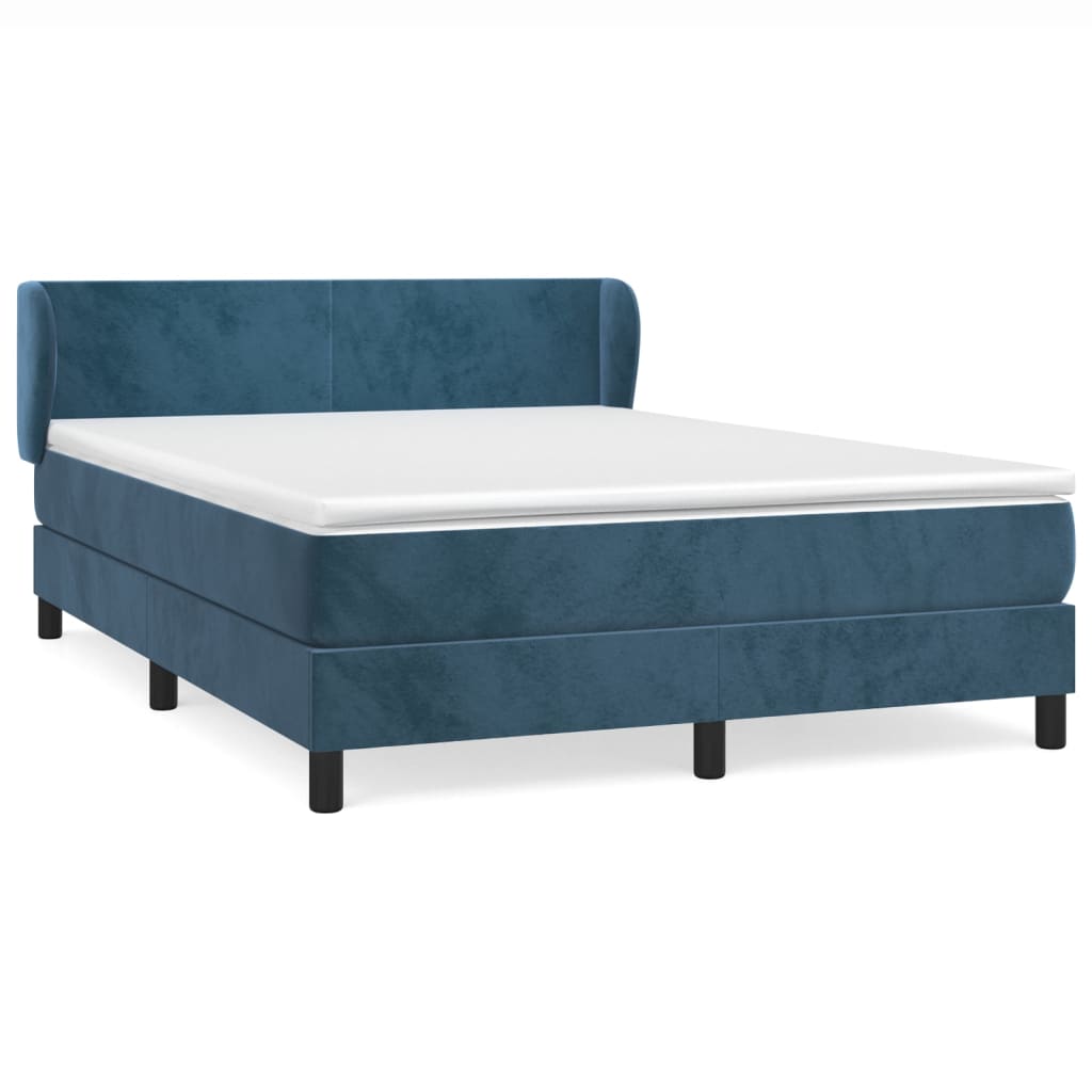 Κρεβάτι Boxspring με Στρώμα Σκούρο Μπλε 140x200 εκ. Βελούδινο