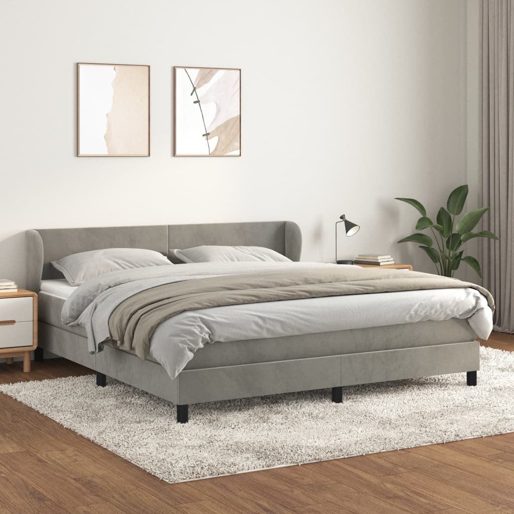 Κρεβάτι Boxspring με Στρώμα Ανοιχτό Γκρι 160x200 εκ. Βελούδινο - Pakobazaar