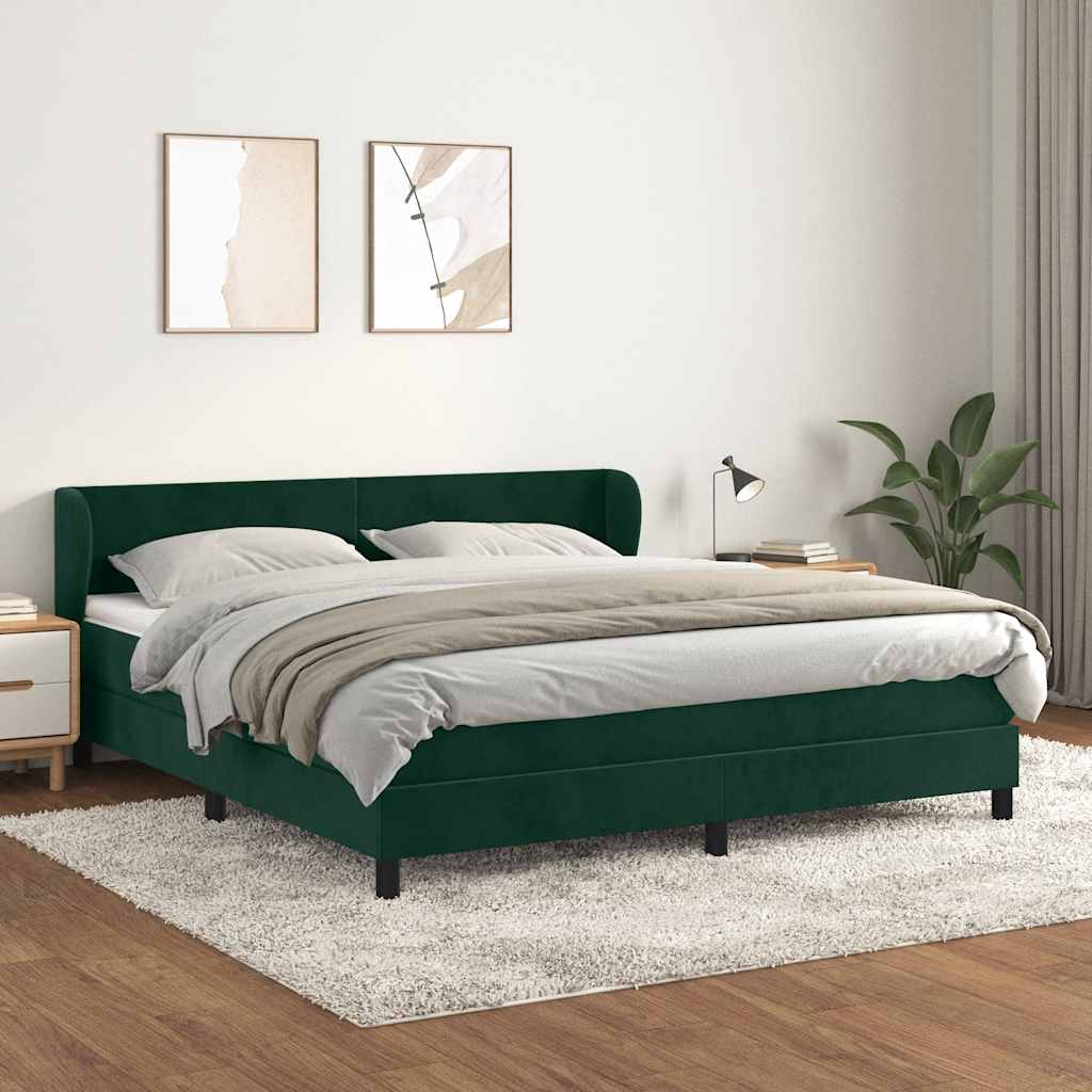 Κρεβάτι Boxspring με Στρώμα Σκούρο Πράσινο 160x200εκ. Βελούδινο