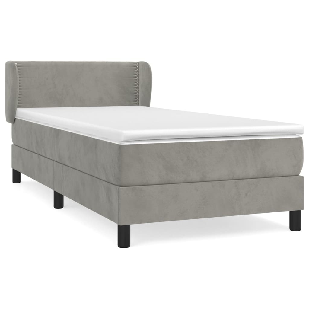 Κρεβάτι Boxspring με Στρώμα Ανοιχτό Γκρι 80x200 εκ. Βελούδινο