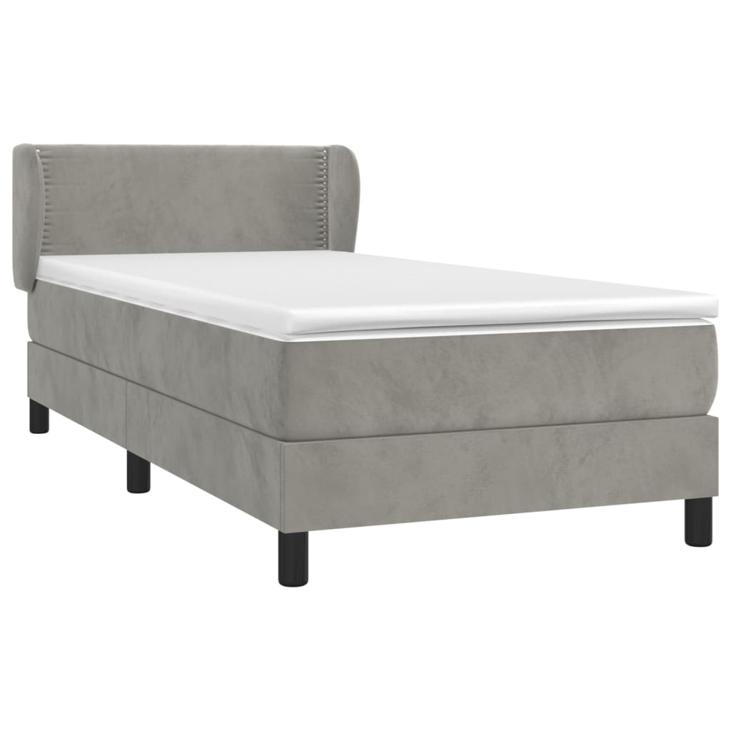 Κρεβάτι Boxspring με Στρώμα Ανοιχτό Γκρι 80x200 εκ. Βελούδινο