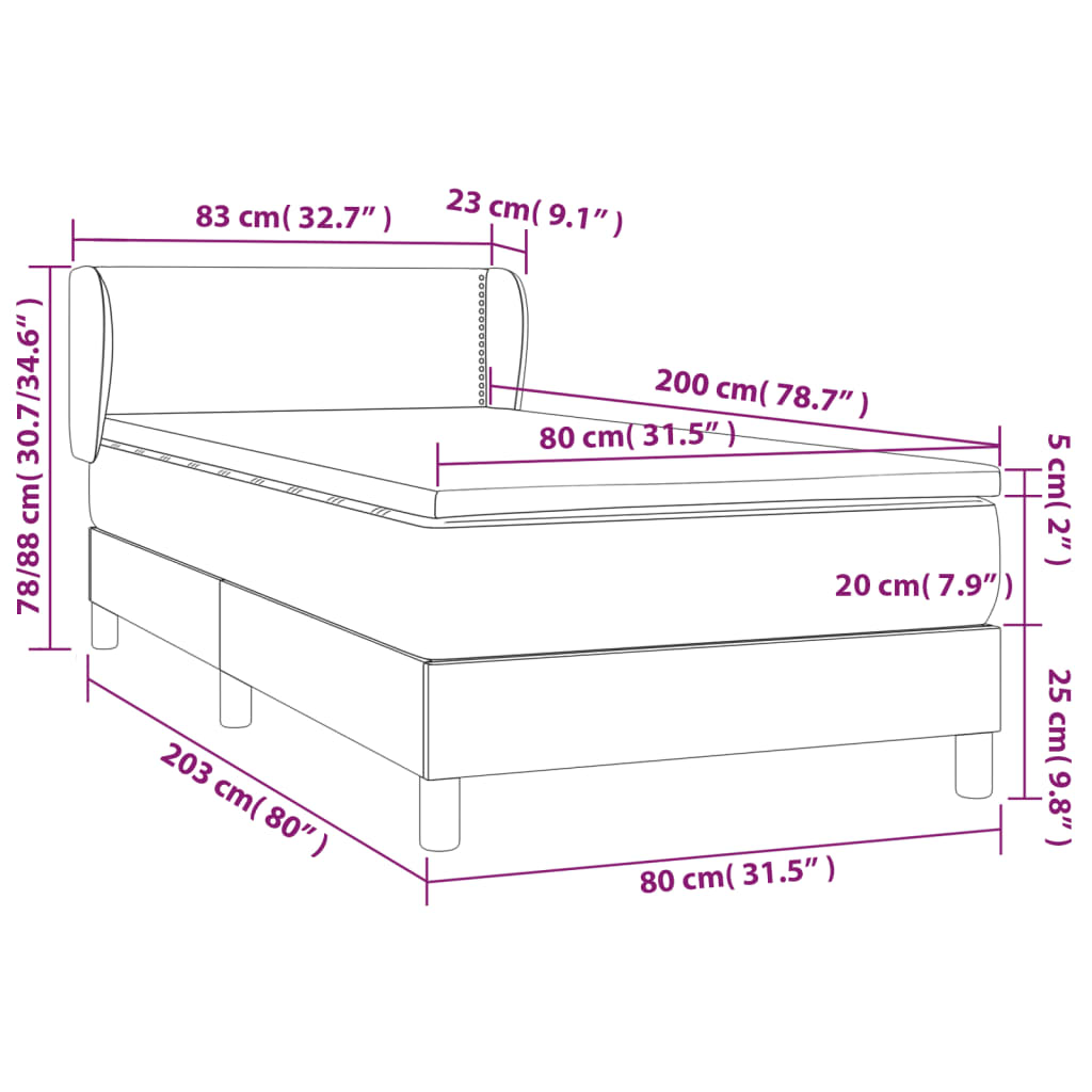 Κρεβάτι Boxspring με Στρώμα Σκούρο Γκρι 80x200 εκ. Βελούδινο