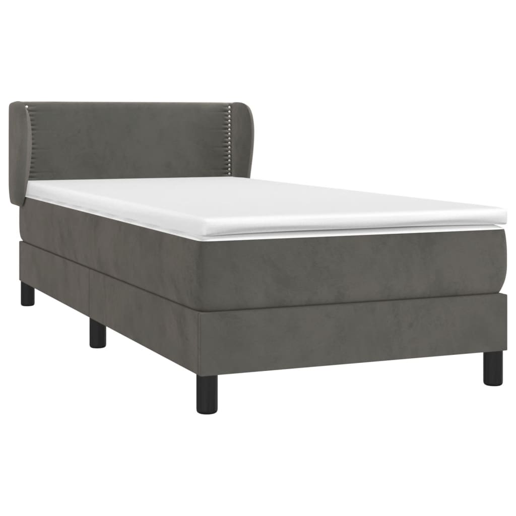 Κρεβάτι Boxspring με Στρώμα Σκούρο Γκρι 90x190 εκ. Βελούδινο