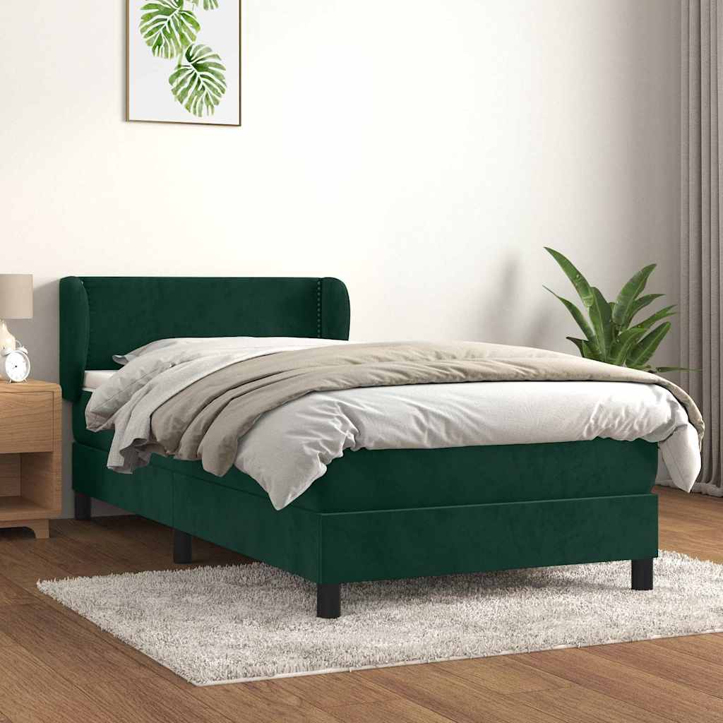 Κρεβάτι Boxspring με Στρώμα Σκούρο Πράσινο 90x190 εκ. Βελούδινο