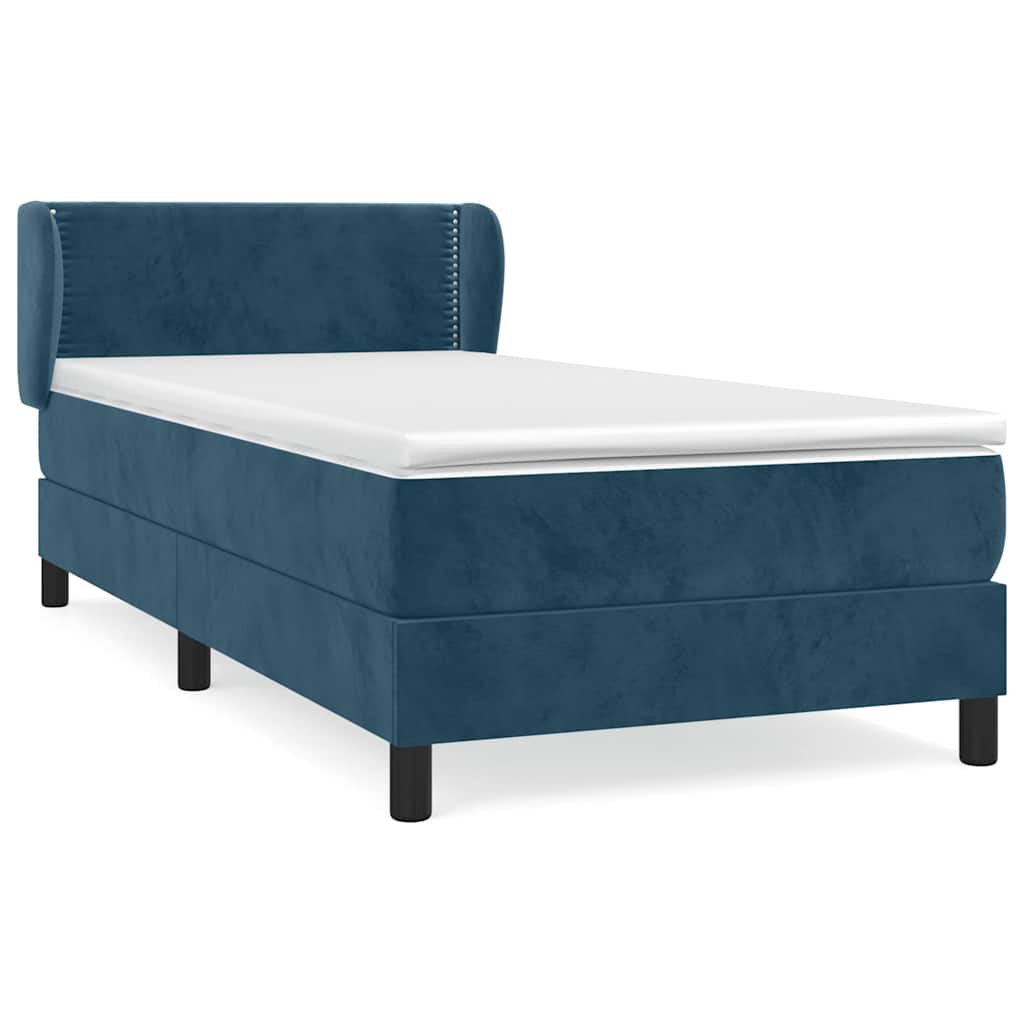 Κρεβάτι Boxspring με Στρώμα Σκούρο Μπλε 90x190 εκ. Βελούδινο - Pakobazaar