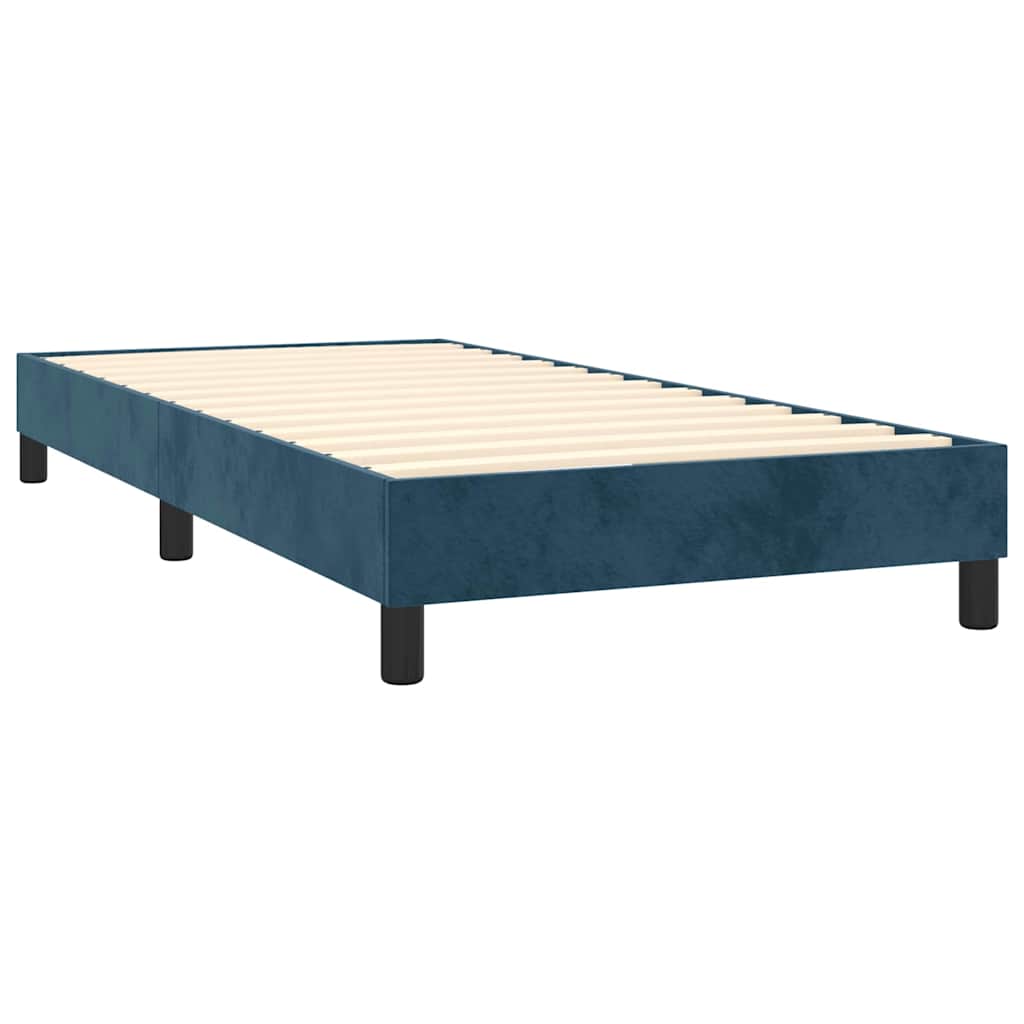 Κρεβάτι Boxspring με Στρώμα Σκούρο Μπλε 90x190 εκ. Βελούδινο - Pakobazaar