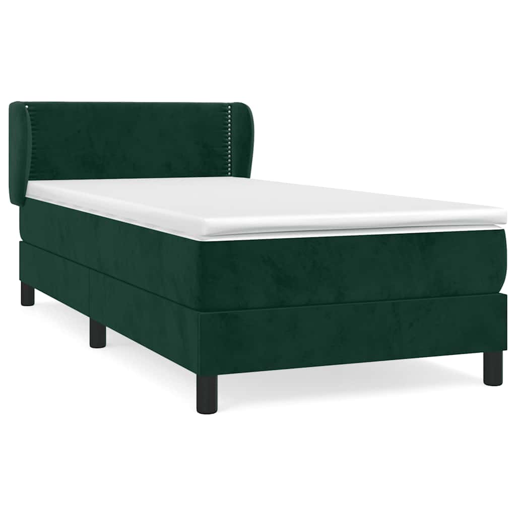 Κρεβάτι Boxspring με Στρώμα Σκούρο Πράσινο 90x200 εκ. Βελούδινο