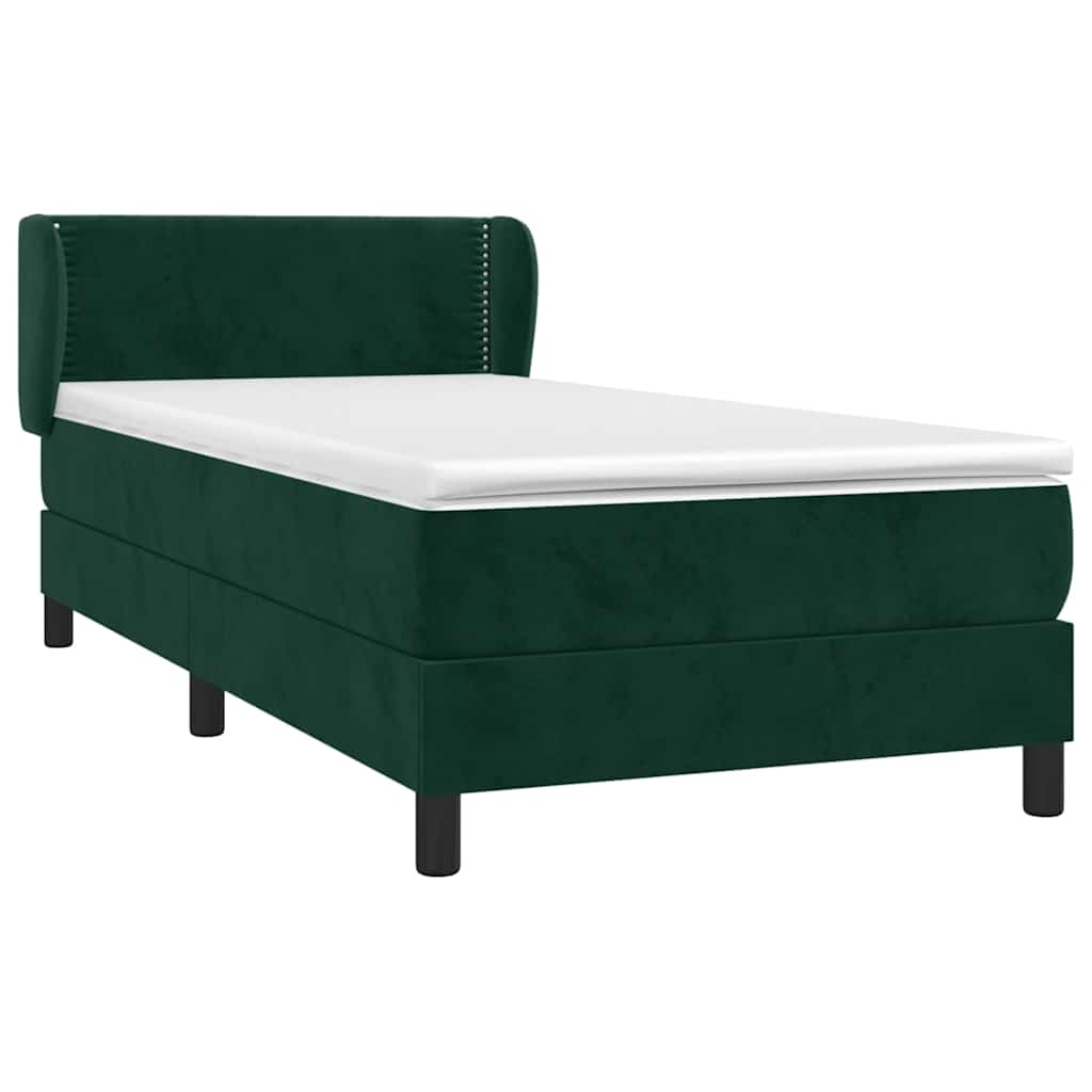 Κρεβάτι Boxspring με Στρώμα Σκούρο Πράσινο 90x200 εκ. Βελούδινο