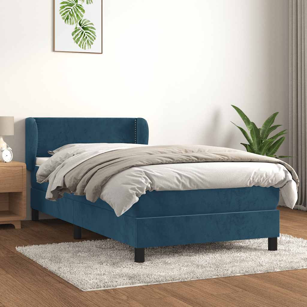 Κρεβάτι Boxspring με Στρώμα Σκούρο Μπλε 90x200 εκ. Βελούδινο
