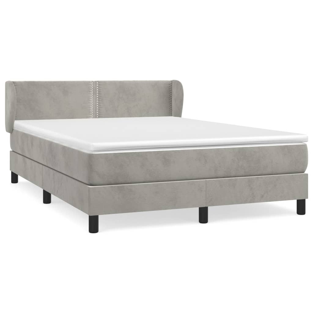 Κρεβάτι Boxspring με Στρώμα Ανοιχτό Γκρι 140x190 εκ. Βελούδινο