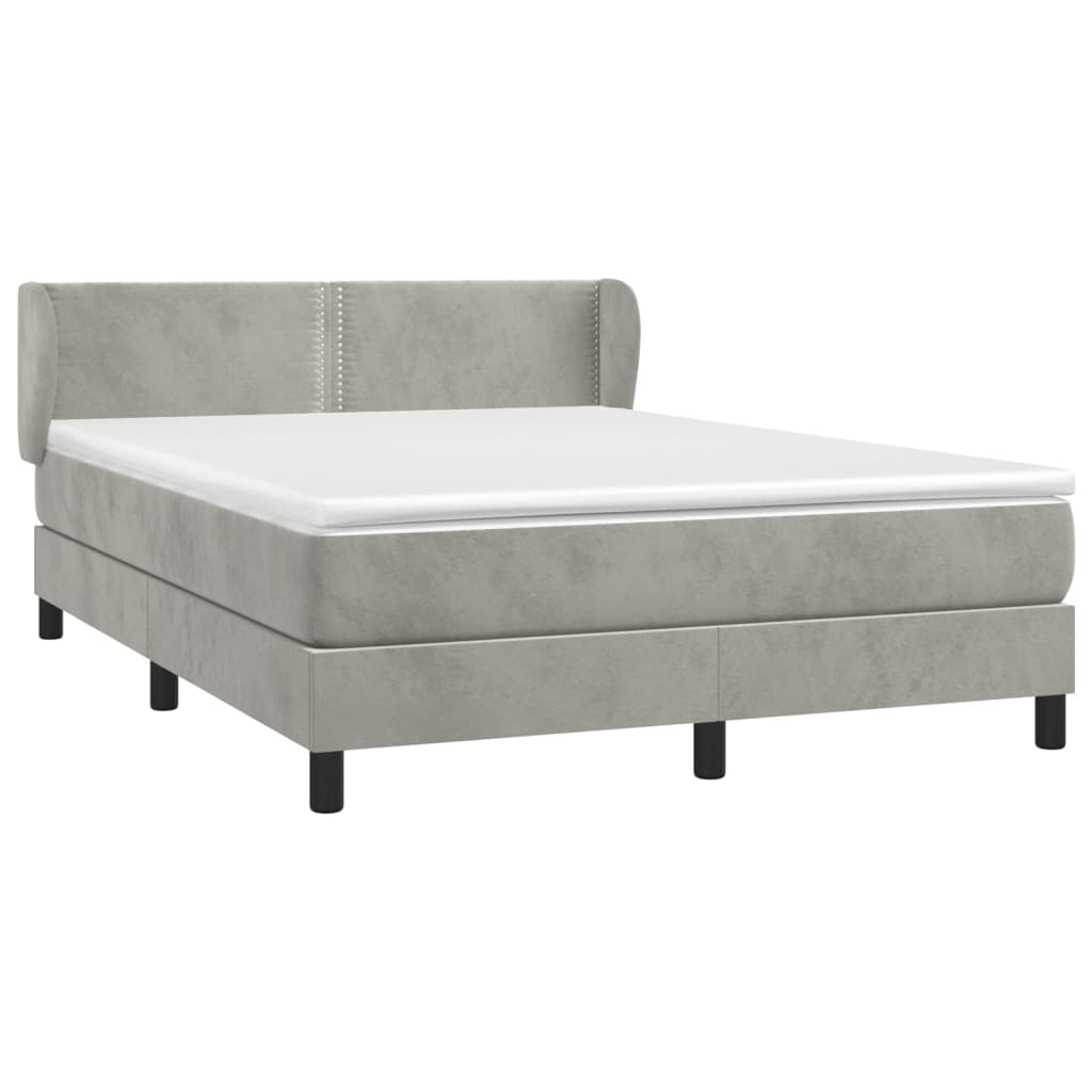 Κρεβάτι Boxspring με Στρώμα Ανοιχτό Γκρι 140x190 εκ. Βελούδινο