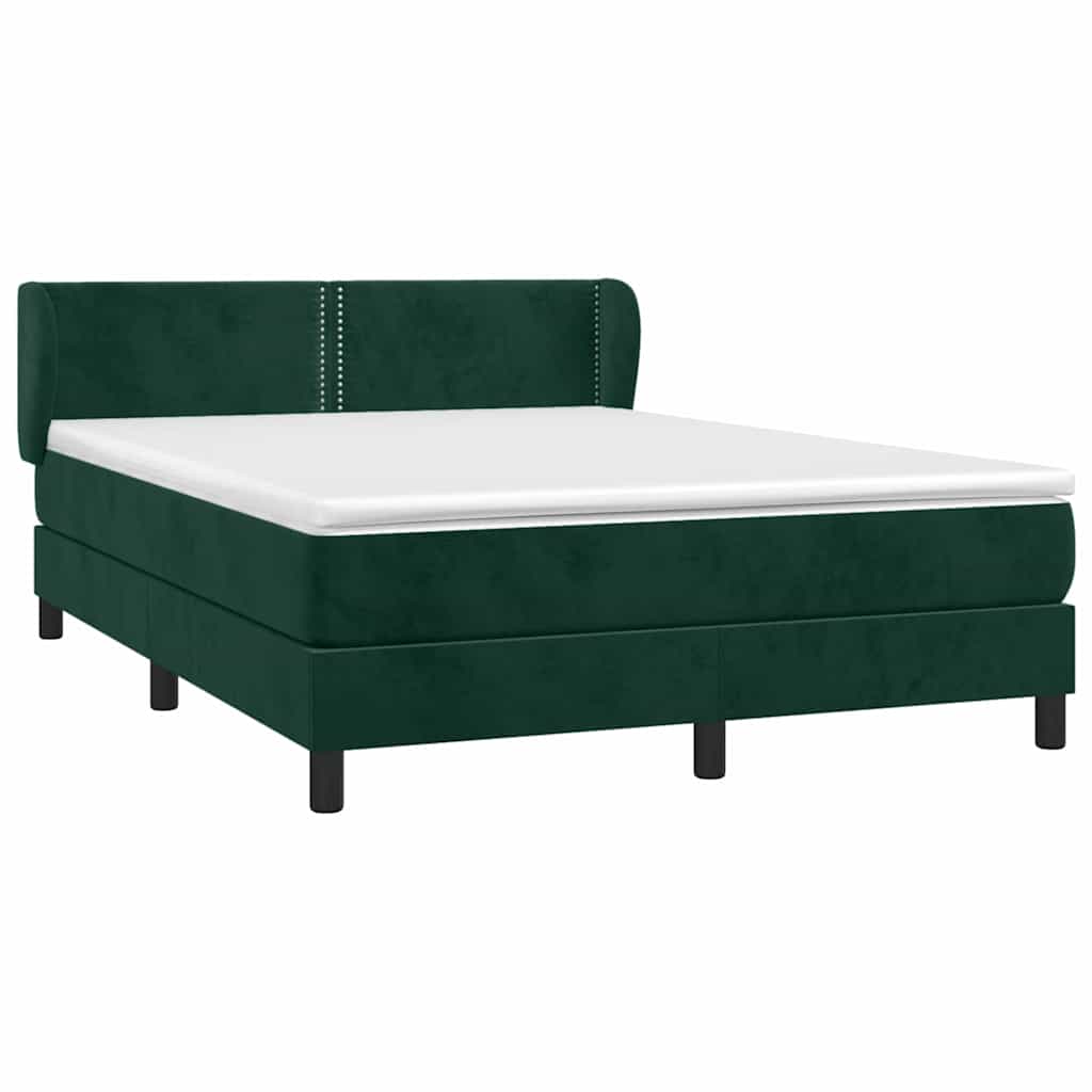 Κρεβάτι Boxspring με Στρώμα Σκούρο Πράσινο 140x190εκ. Βελούδινο - Pakobazaar