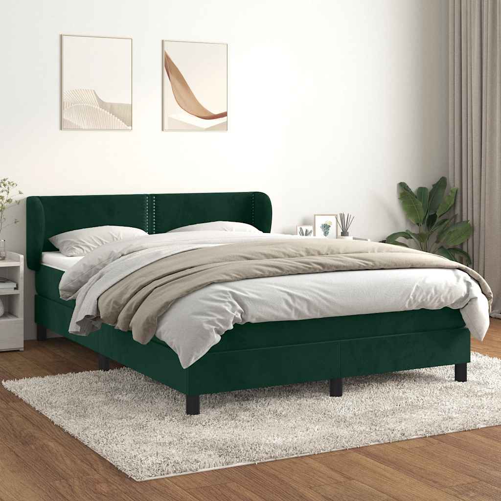 Κρεβάτι Boxspring με Στρώμα Σκούρο Πράσινο 140x190εκ. Βελούδινο - Pakobazaar