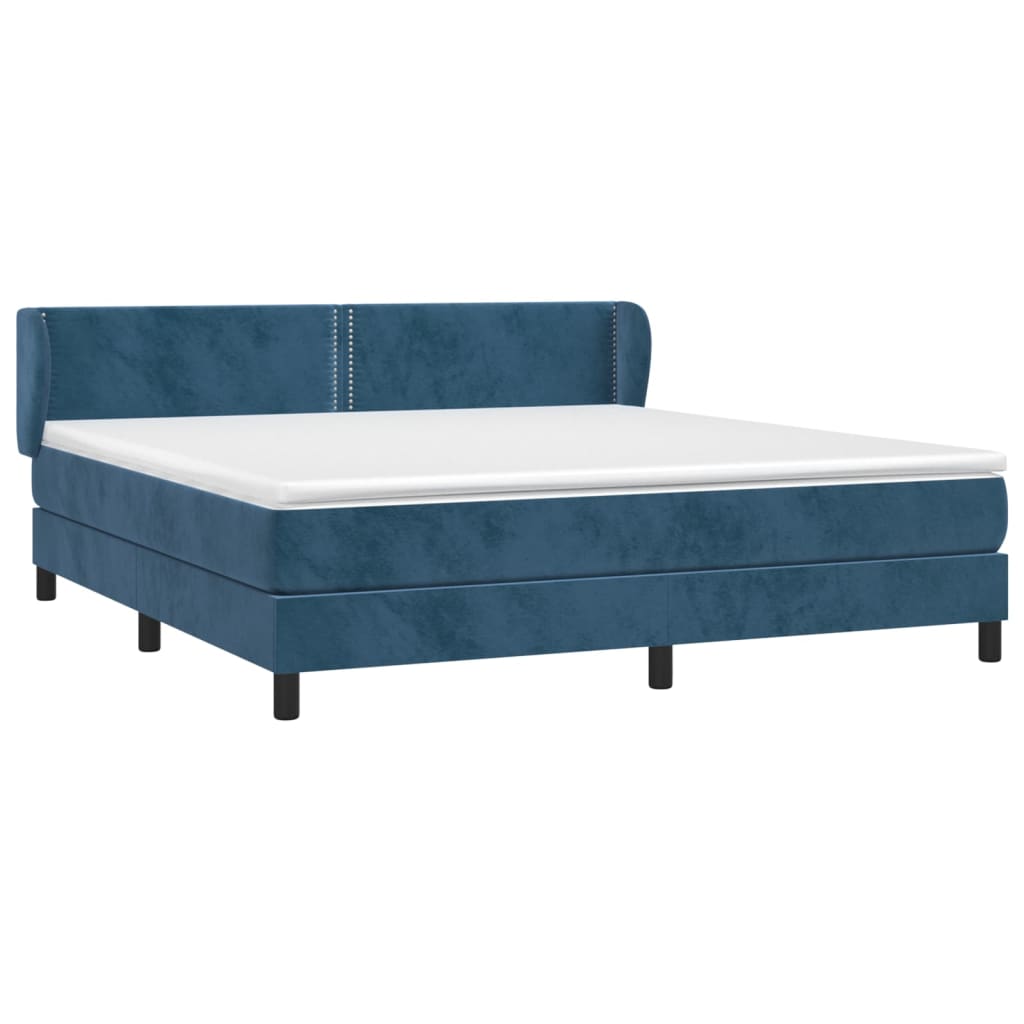 Κρεβάτι Boxspring με Στρώμα Σκούρο Μπλε 160x200 εκ. Βελούδινο