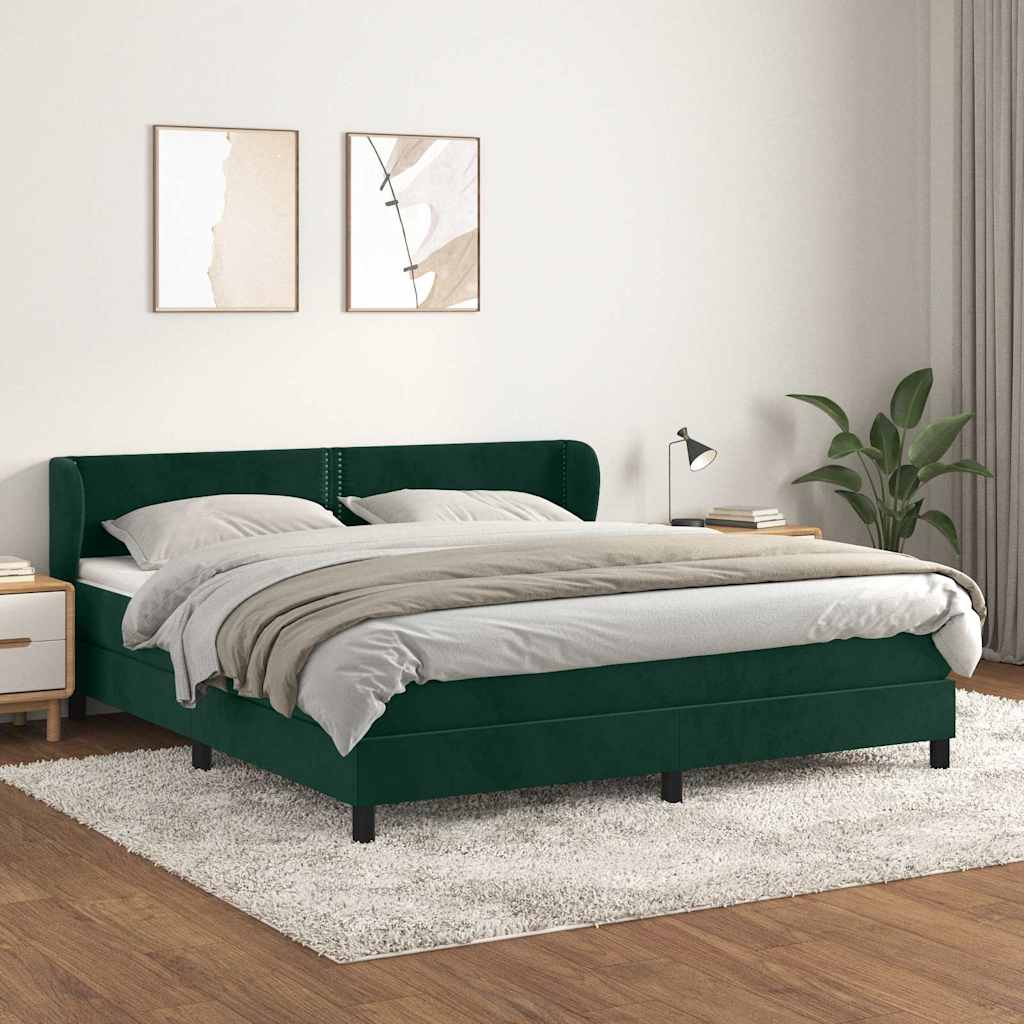 Κρεβάτι Boxspring με Στρώμα Σκούρο Πράσινο 180x200εκ. Βελούδινο