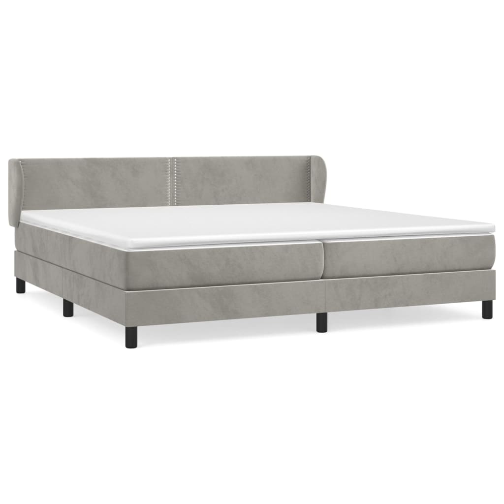 Κρεβάτι Boxspring με Στρώμα Ανοιχτό Γκρι 200x200 εκ. Βελούδινο - Pakobazaar