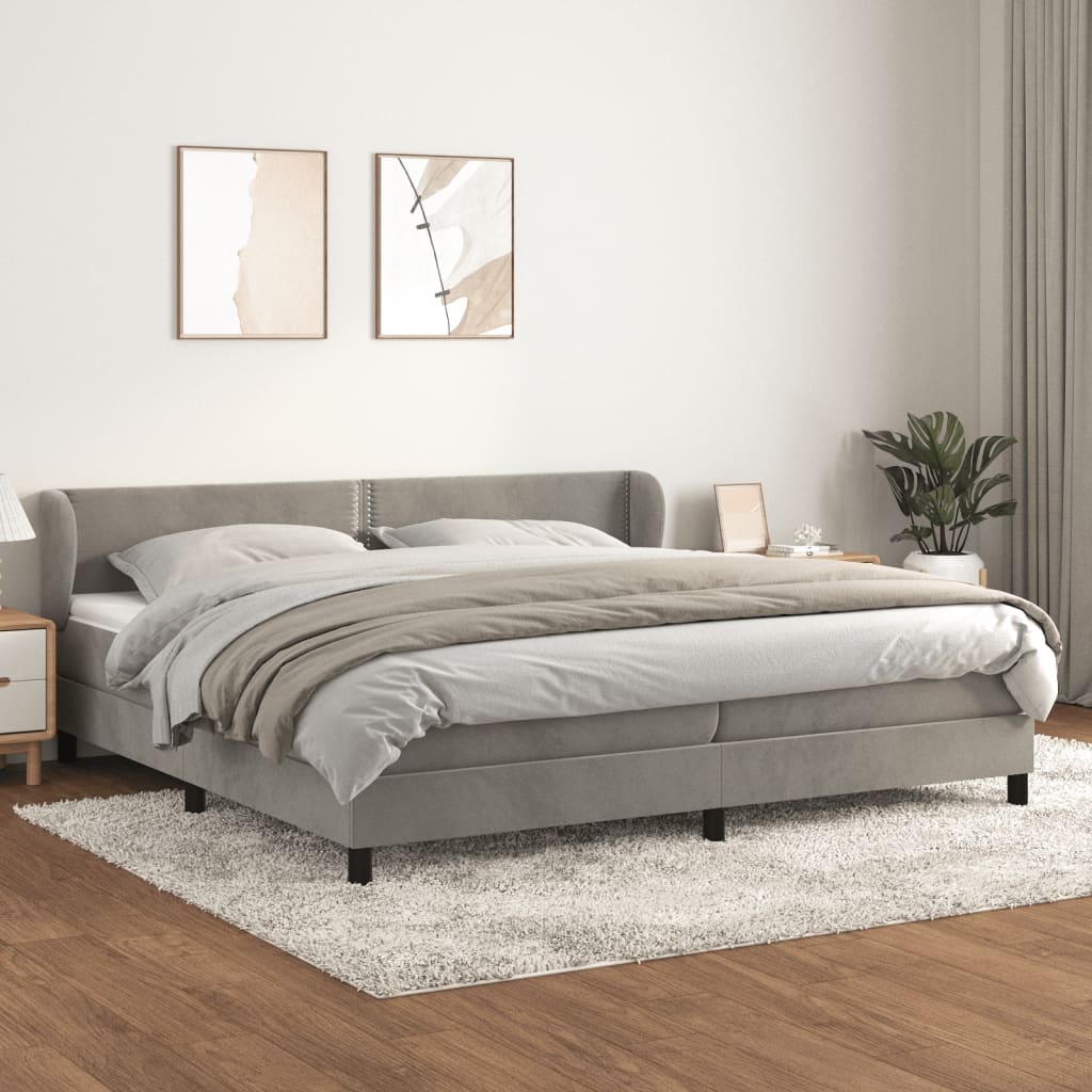 Κρεβάτι Boxspring με Στρώμα Ανοιχτό Γκρι 200x200 εκ. Βελούδινο - Pakobazaar