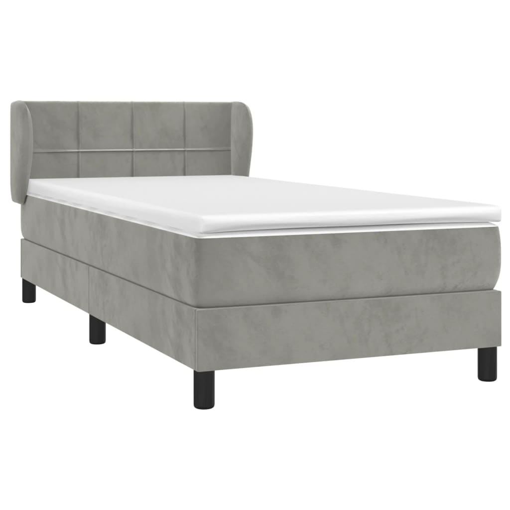 Κρεβάτι Boxspring με Στρώμα Ανοιχτό Γκρι 90x190 εκ. Βελούδινο - Pakobazaar